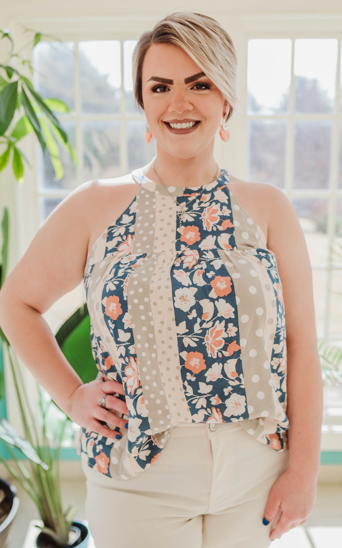 Pretty Fun Floral & Stripes Halter Top