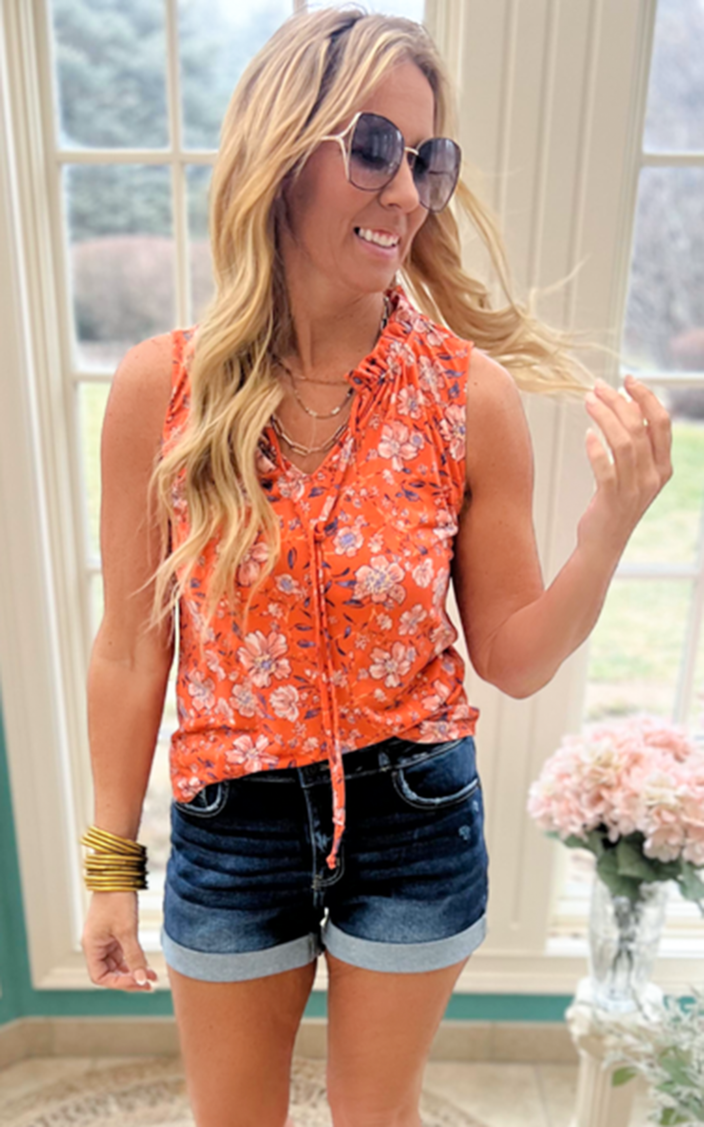 Orange Floral Tank Top