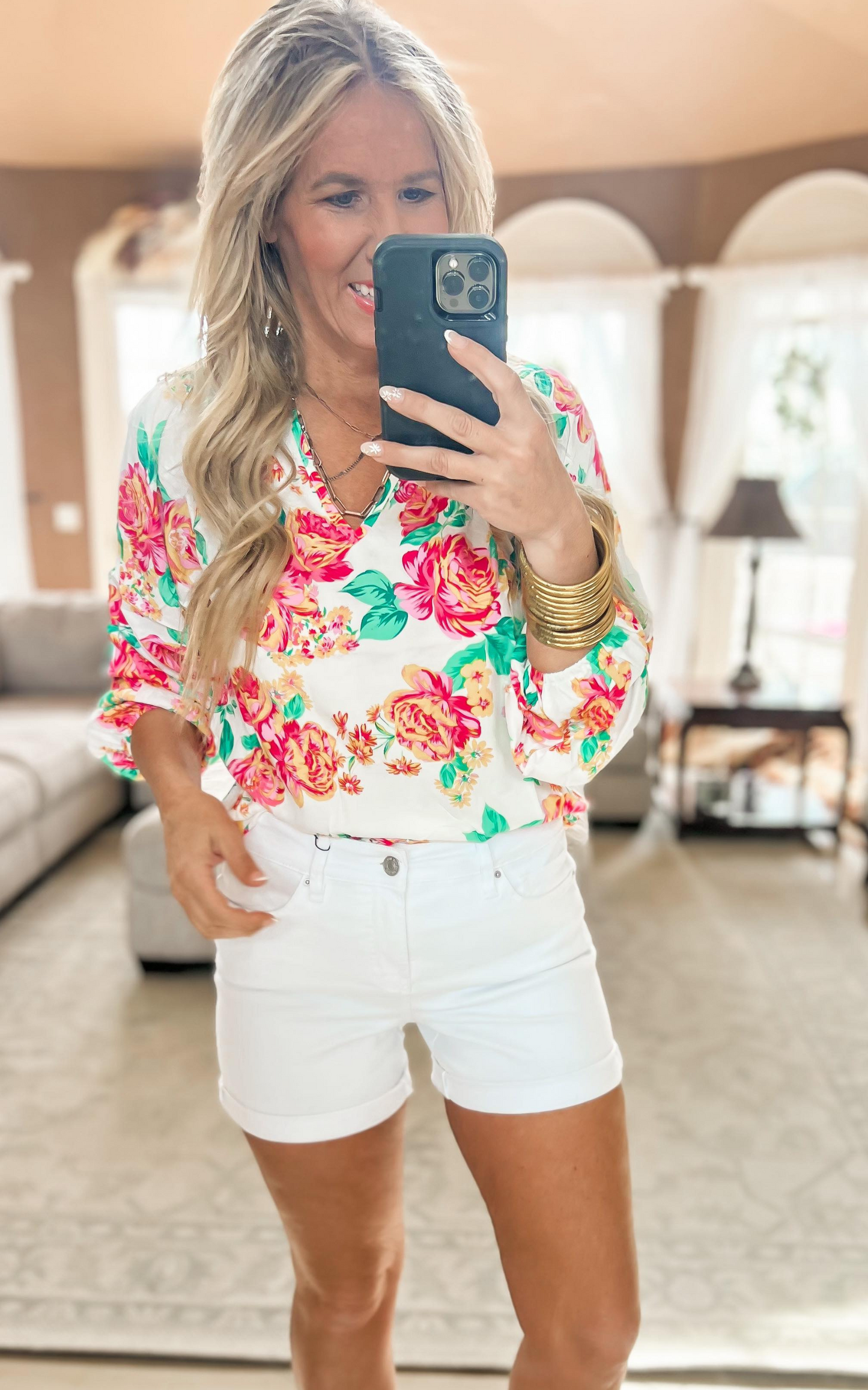 Classic Floral Blouse With Balloon Sleeves