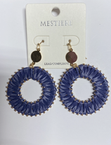 NAVY WICKER CIRCLE EARRING