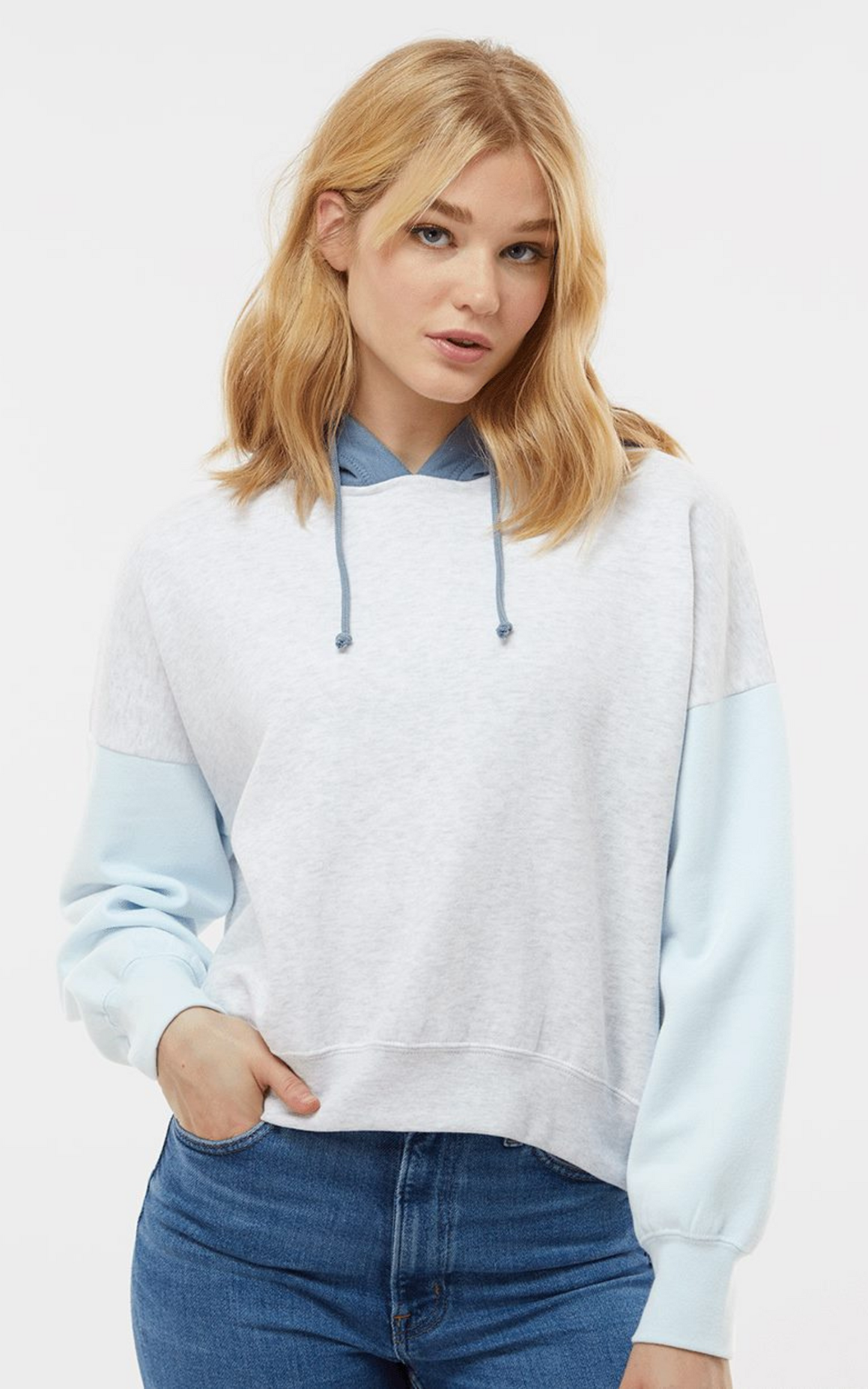 Women's Sueded Fleece Colorblocked Crop Hooded Sweatshirt