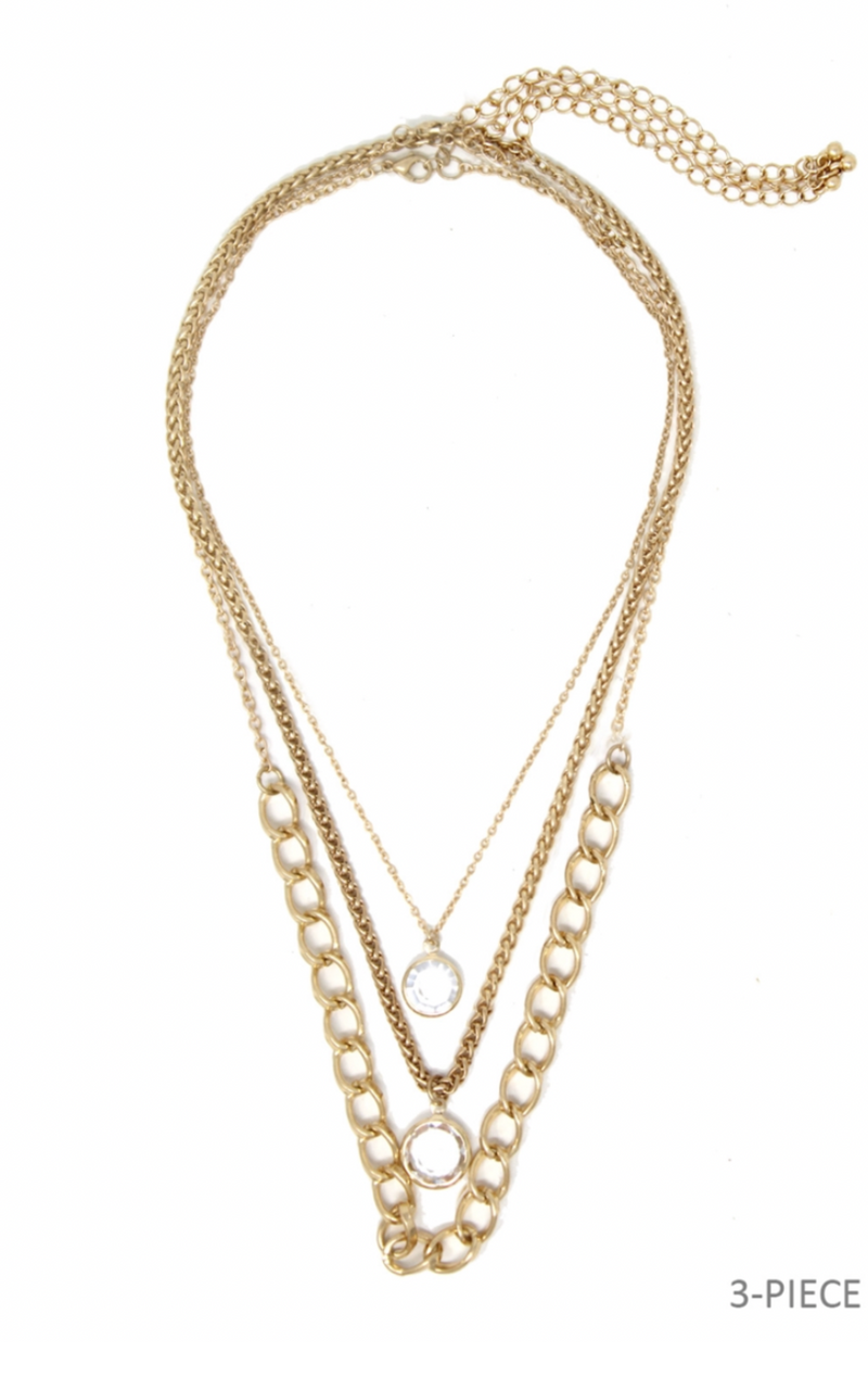 Triple Layered Crystal & Gold Necklace