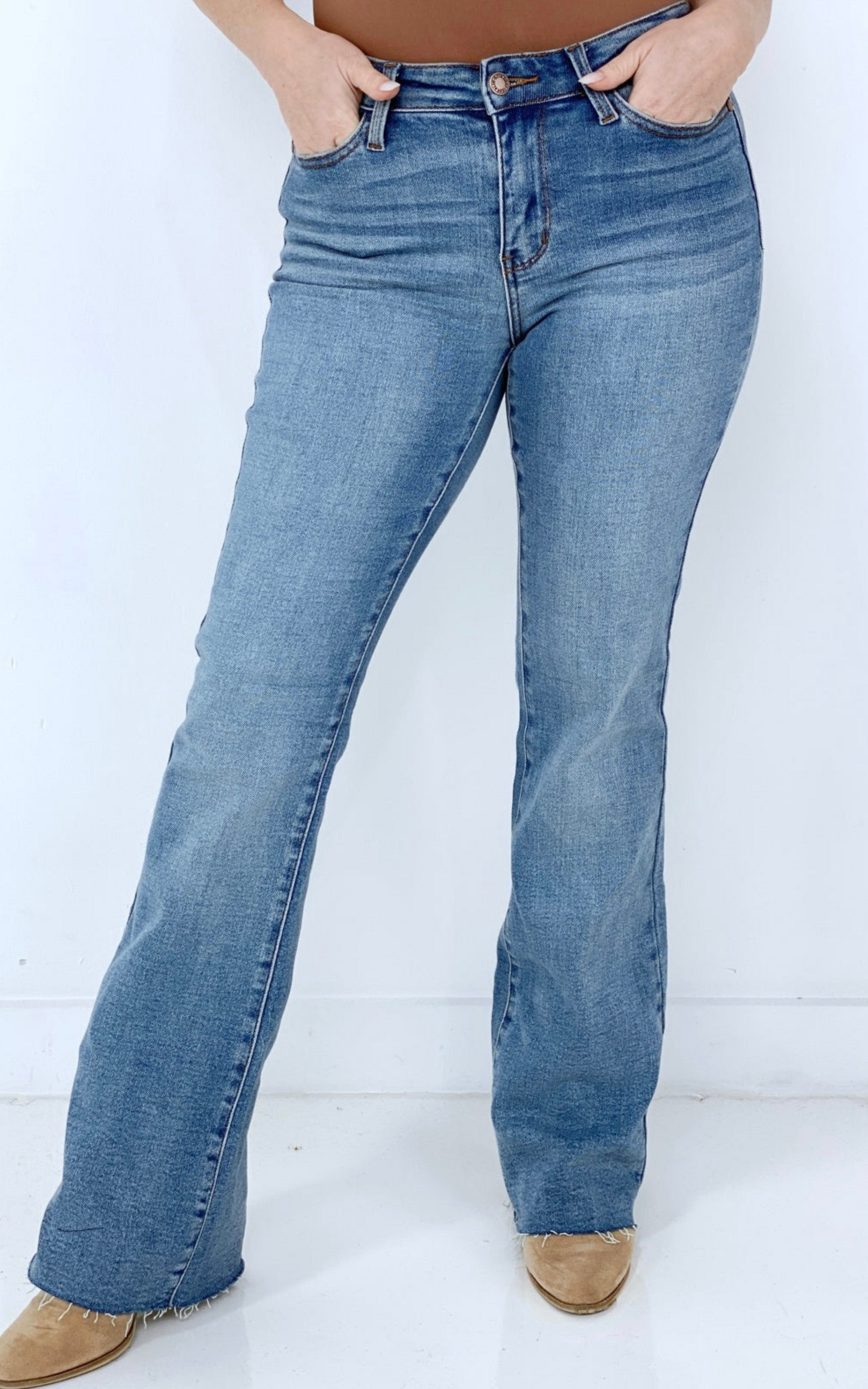 Judy Blue "Darla" Mid-Rise w/ Raw Hem Bootcut Jeans