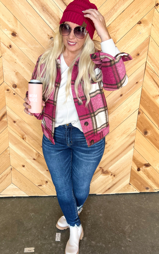 magenta plaid shacket 