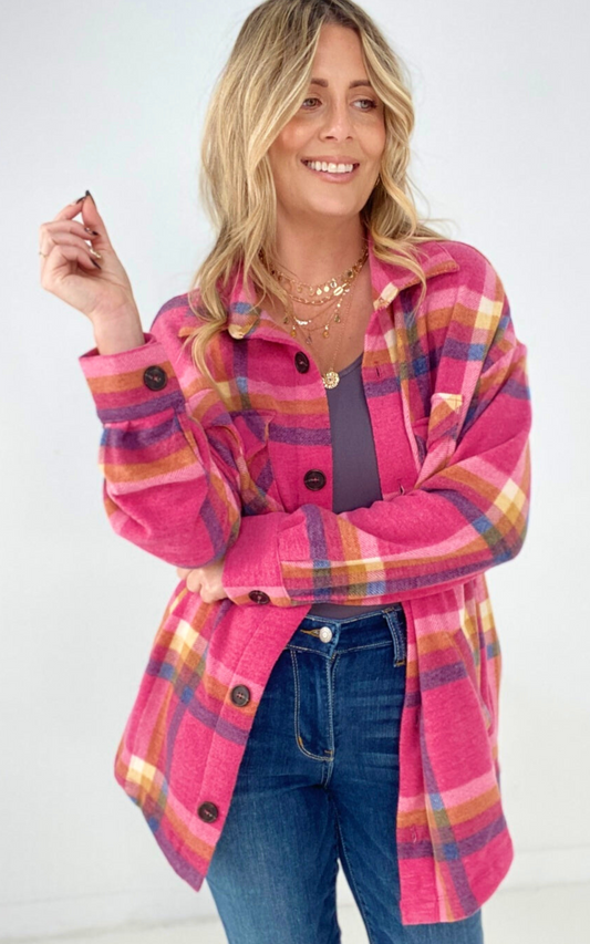 Zenana Full Size Oversize Plaid Shacket with Pockets