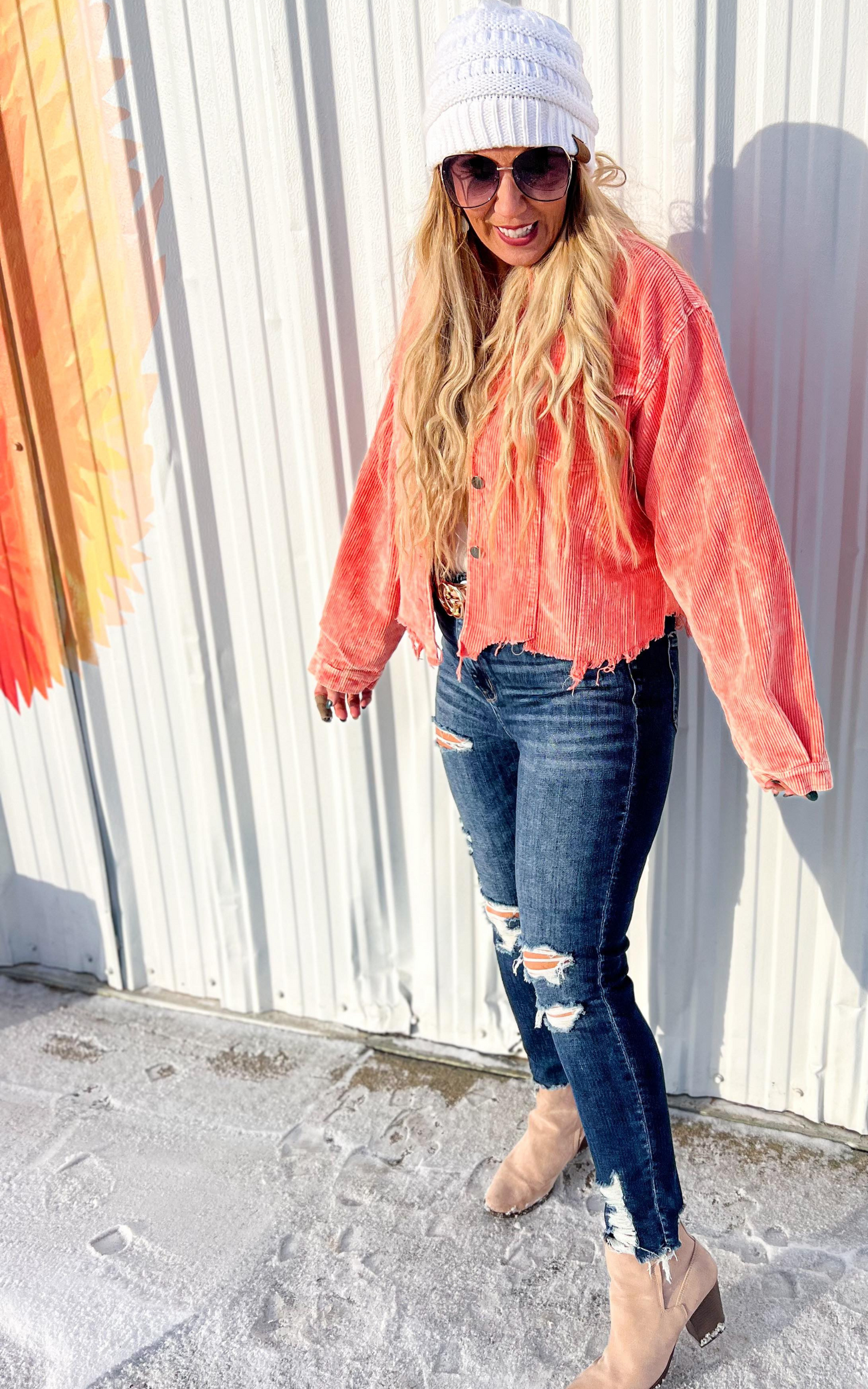 Neon Orange Cropped Corduroy Jacket - POL