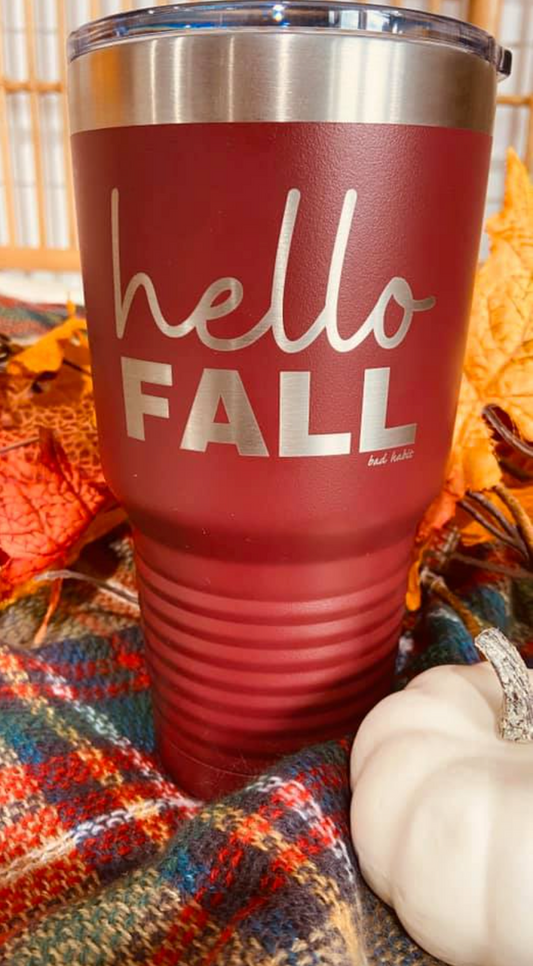  Hello Fall Laser Etched Tumbler 30 oz, CLOTHING, BAD HABIT BOUTIQU, BAD HABIT BOUTIQUE 