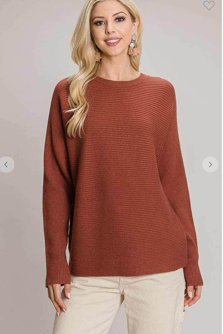 Ribbed Drop Shoulder Brick Sweater