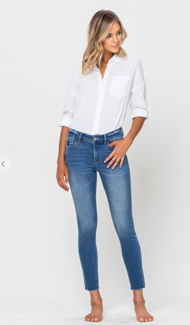 Amber Mid-Rise Raw Hem Crop Skinny Jean {Medium Wash} - Vervet - Final Sale