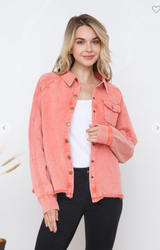 French Terry Washed Button Up Crop Sweatshirt - Final Sale