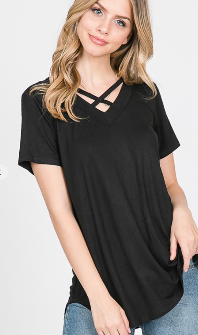 Criss Cross Solid Top- Final Sale