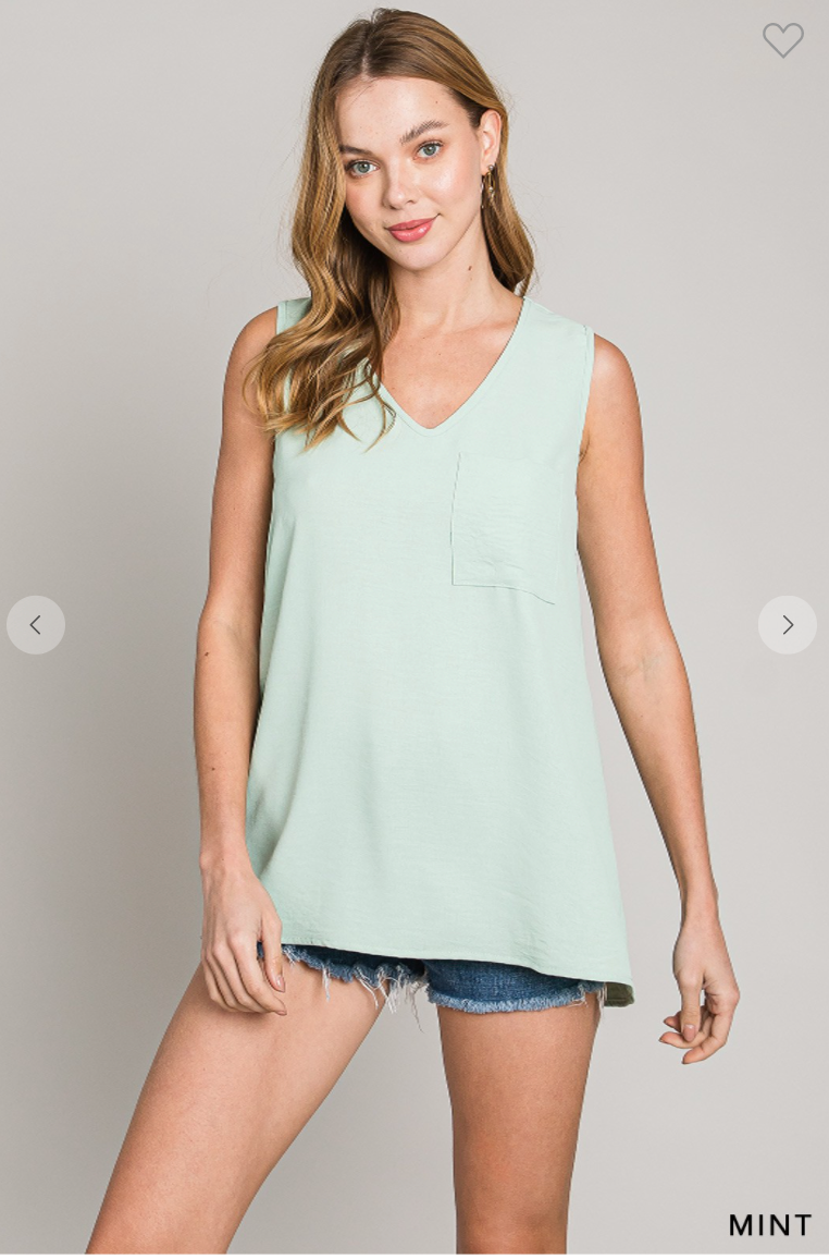 Emma Solid Sleeveless V Neck Tank Top | FINAL SALE