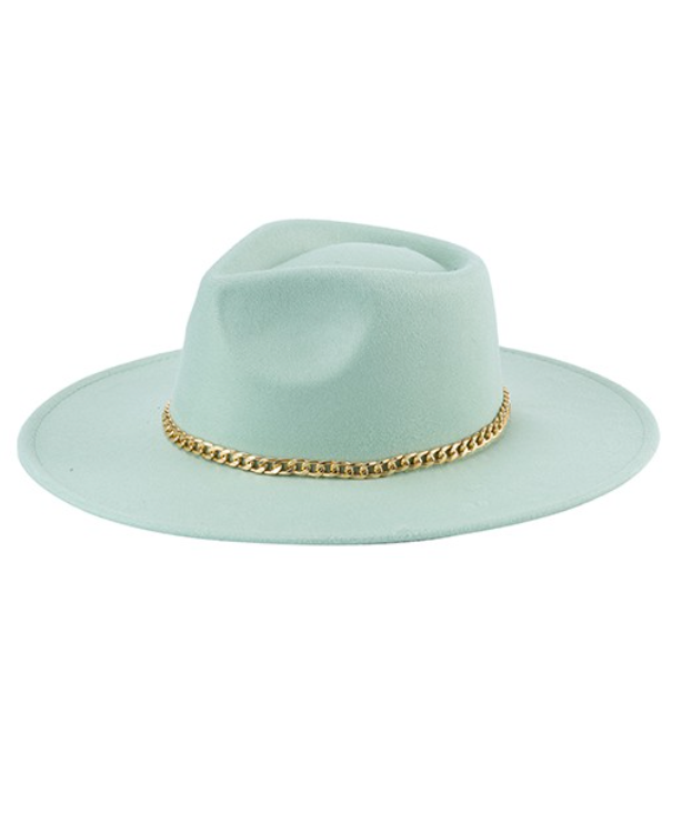 Faux Suede Fedora Gold Chain Hat