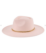 Faux Suede Fedora Gold Chain Hat