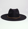 Faux Suede Fedora Gold Chain Hat