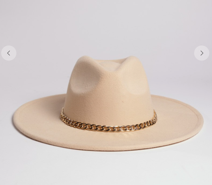 Faux Suede Fedora Gold Chain Hat