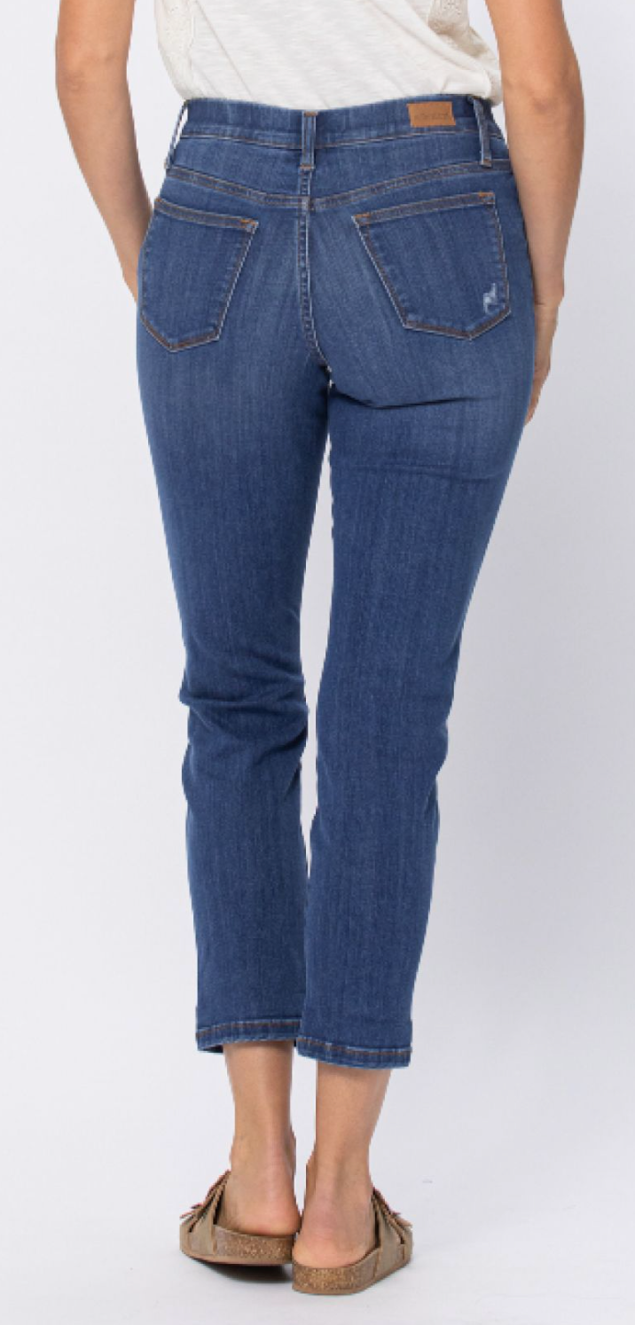 Mid Rise Distressed Pull On Boyfriend Jeggings- Judy Blue - Final Sale