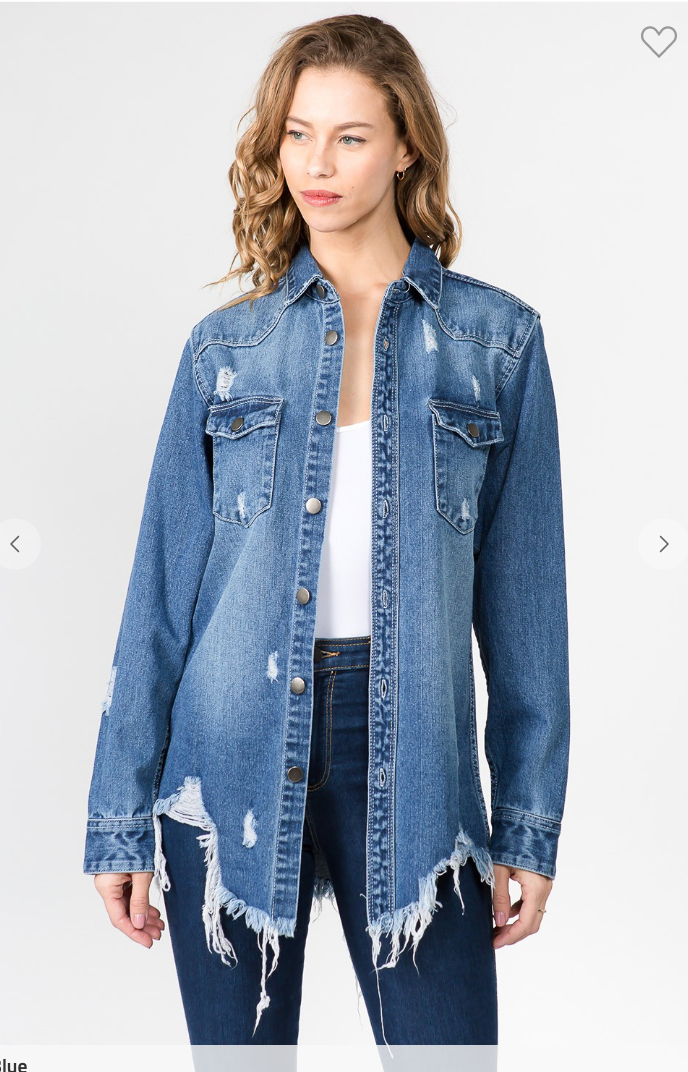 Distressed Denim Shirt Jacket - Final Sale*