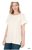 RIBBED ROUND NECK HI-LOW HEM TOP WITH SIDE SLITS - Final Sale