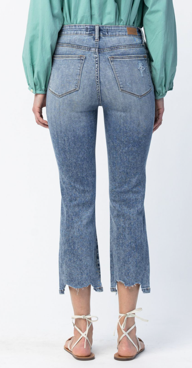 High Waist Cropped Chew Hem Bootcut Denim Jeans- Judy Blue - Final Sale