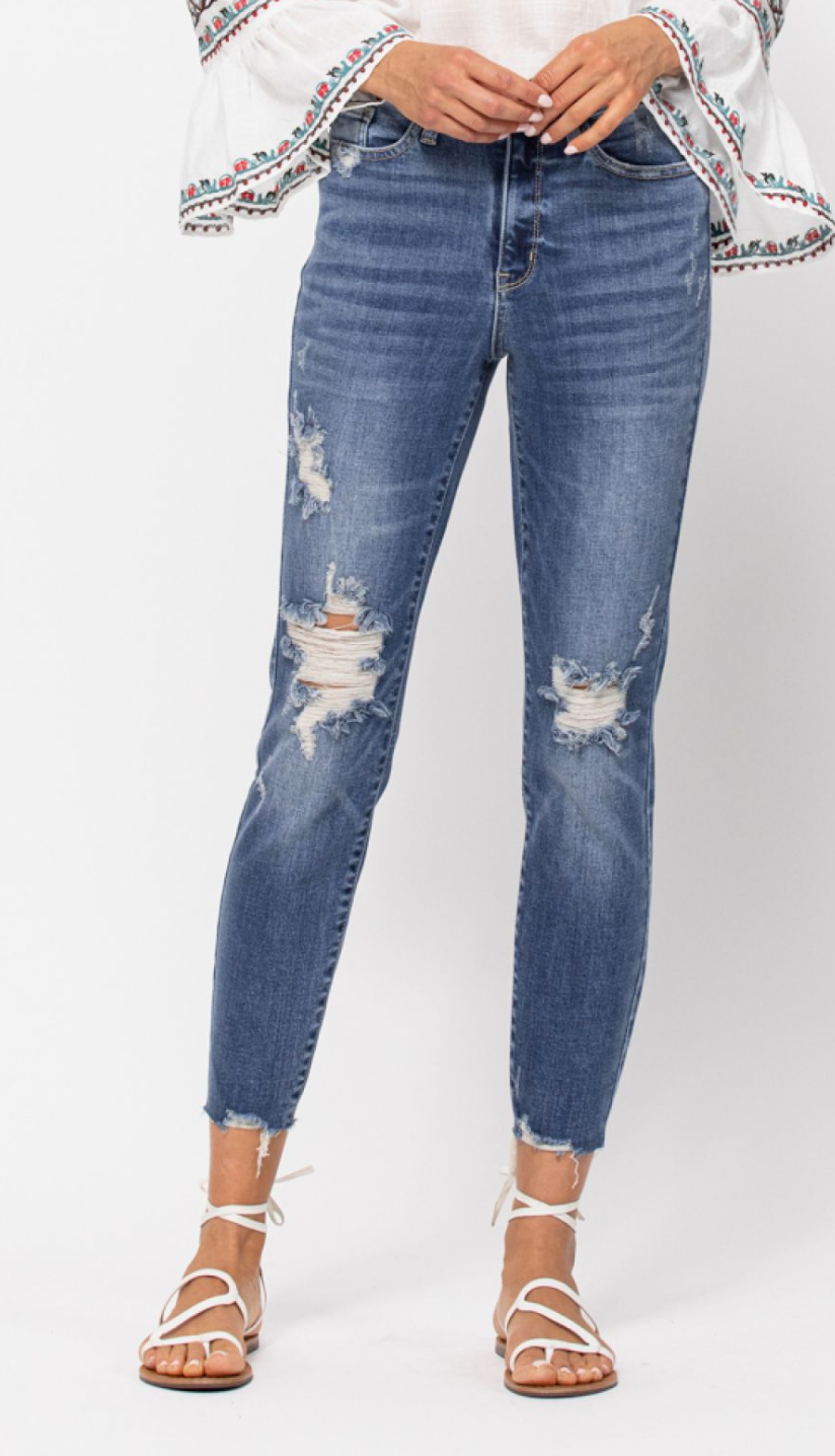 High Waist Distressed Ankle Skinny Jeans- Judy Blue* - Final Sale