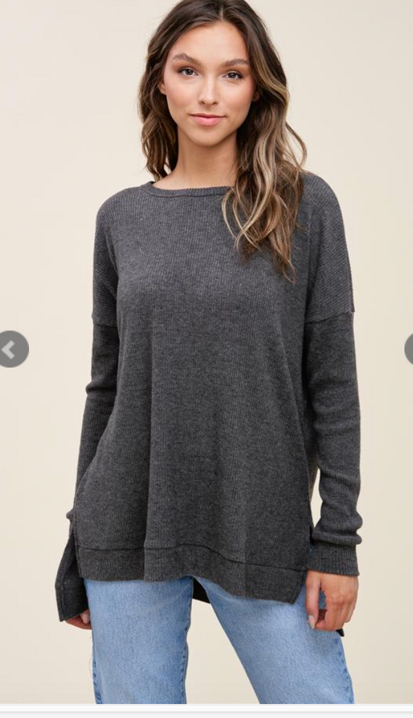 First Day Of Autumn Brushed Rip Top (GREY) - Final Sale*