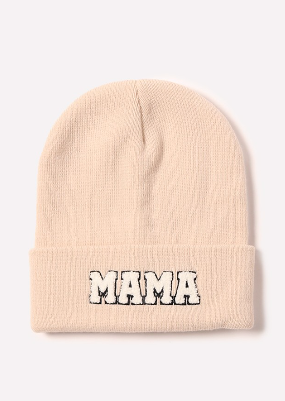 MAMA Chenille Patch Knit Beanie