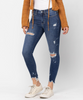 Mid Rise Raw Hem Distressed Skinny Jeans- Judy Blue - Final Sale