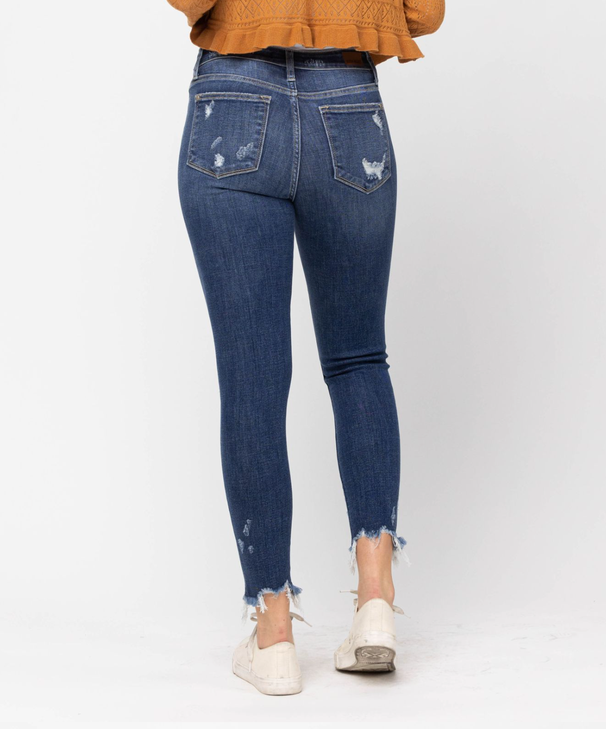 Mid Rise Raw Hem Distressed Skinny Jeans- Judy Blue - Final Sale