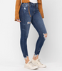 Mid Rise Raw Hem Distressed Skinny Jeans- Judy Blue - Final Sale