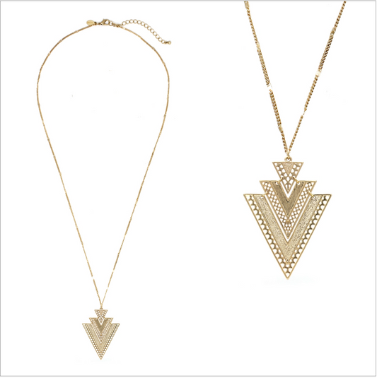 Worn Gold Textured Triangle Necklace