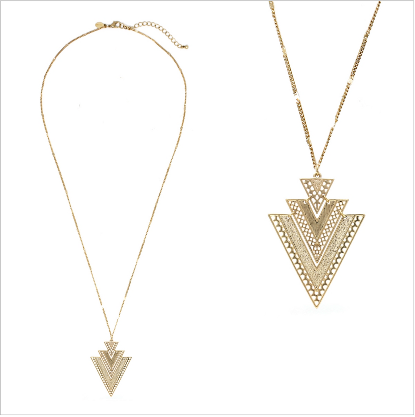 Worn Gold Textured Triangle Necklace