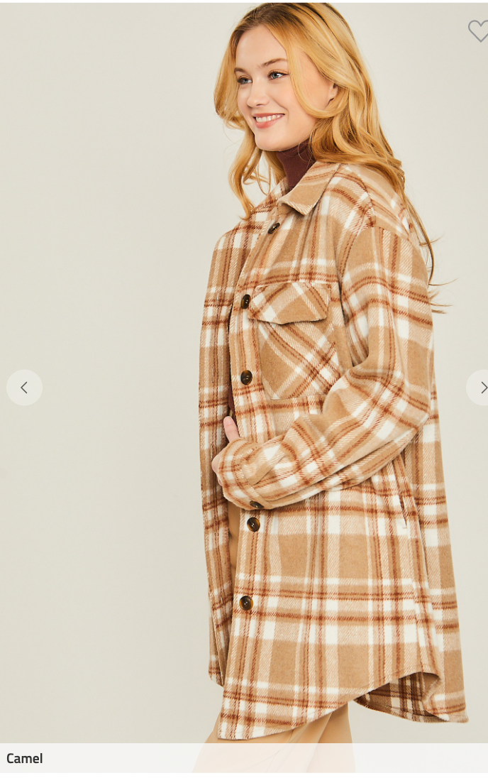 On My Way Home Plaid Longline Shacket  Camel | FINAL SALE