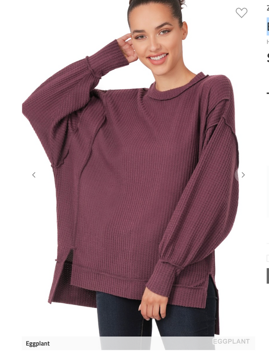 ZENANA LA LIVE PREORDER: BRUSHED WAFFLE OVERSIZED EXPOSED-SEAM SWEATER