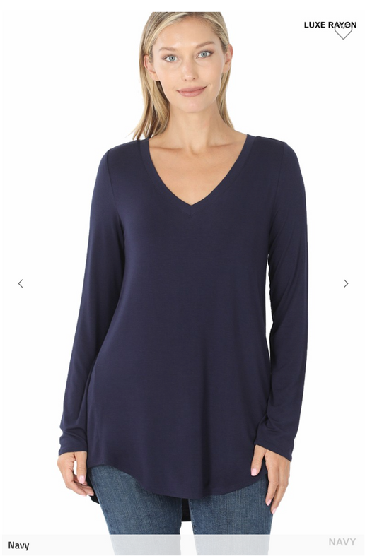 Long Sleeve VNeck Top | Zenana - LA PREORDER