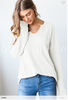 SPLIT NECK SOLID WAFFLE TOP WITH POCKET