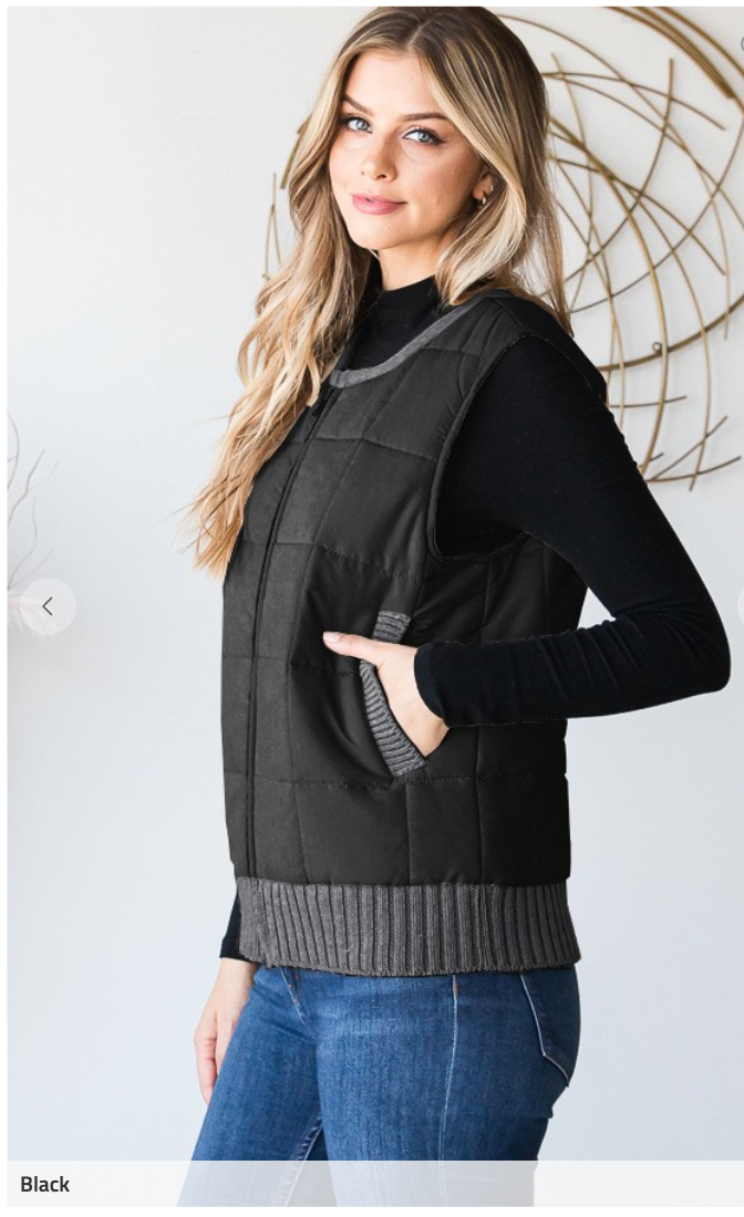 SLEEVELESS ROUND NECK PUFFER VEST FRONT ZIPPER by Heimish - Final Sale