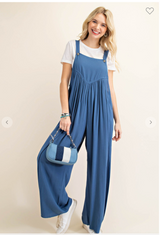 Pin Tucked Crepe Overalls 