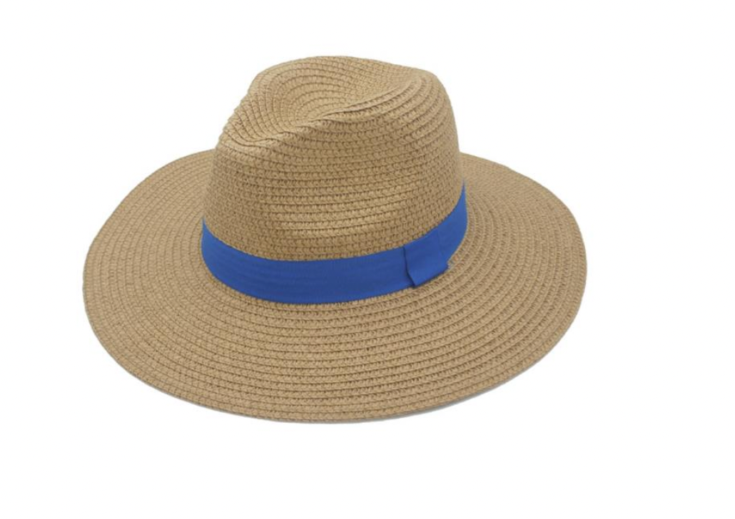 COLOR BANDED TAN SUMMER FEDORA HAT