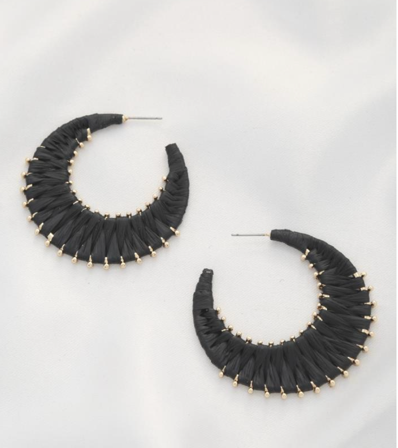 Black RAFFIA WRAP METAL EARRING