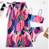 Tropical 3 Piece Bikini Swimsuit with Sarong 