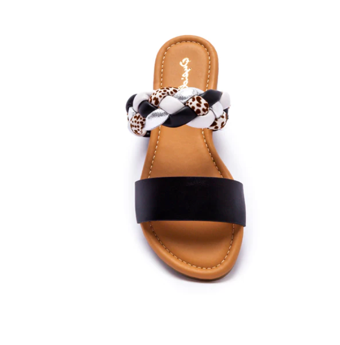 2 Band Braided Cheetah Slide Sandal