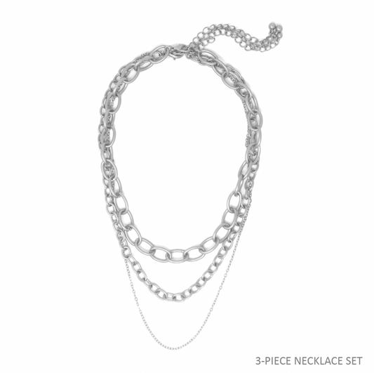 3 Silver Layered Chain Necklace