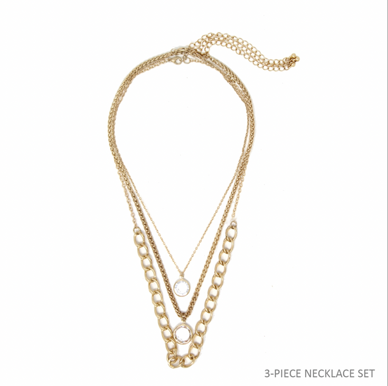 Triple Layered Crystal & Gold Necklace