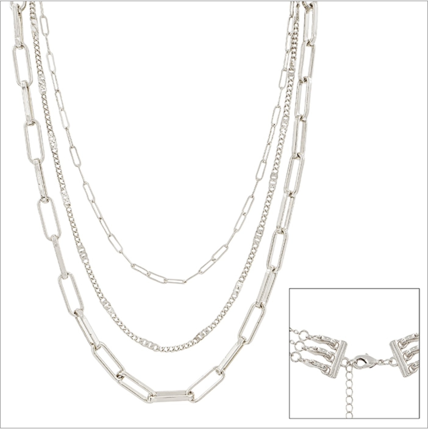 Triple Stacked Matte Silver Chain Link Necklace