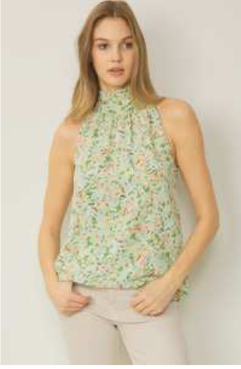 What Truly Matters Halter Floral Top - Honeydew