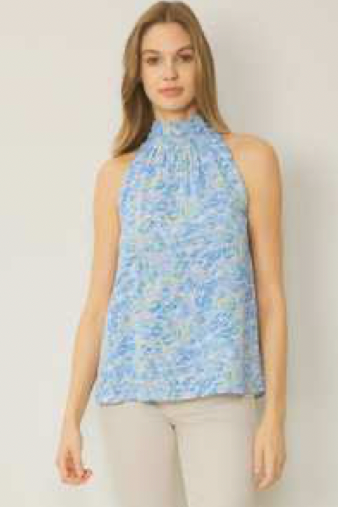 What Truly Matters Halter Floral Top - Blue