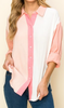 Color Block Gauze Button Up Top