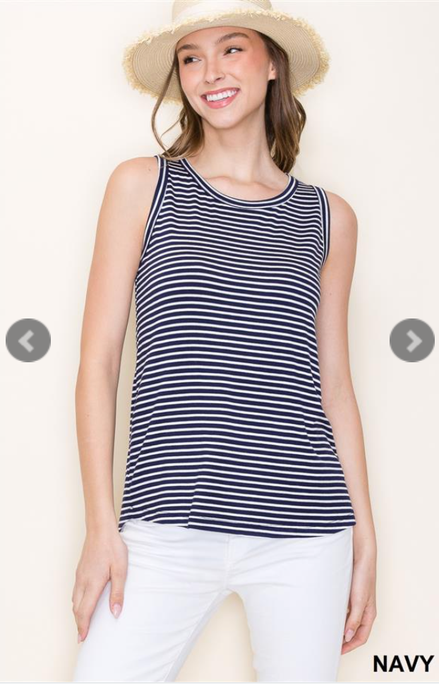 Come Sail Away Navy Stripe Jersey Tank Top