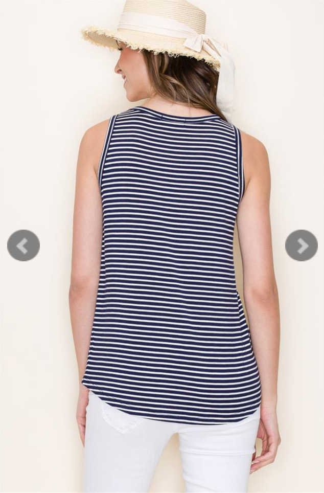 Come Sail Away Navy Stripe Jersey Tank Top